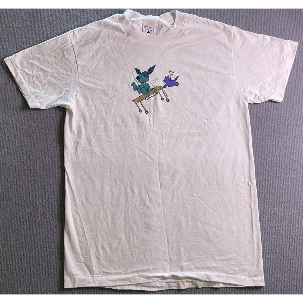 Vintage 90s Funny Cartoon Dog/Cat T-Shirt Size Medium USA Single Stitch